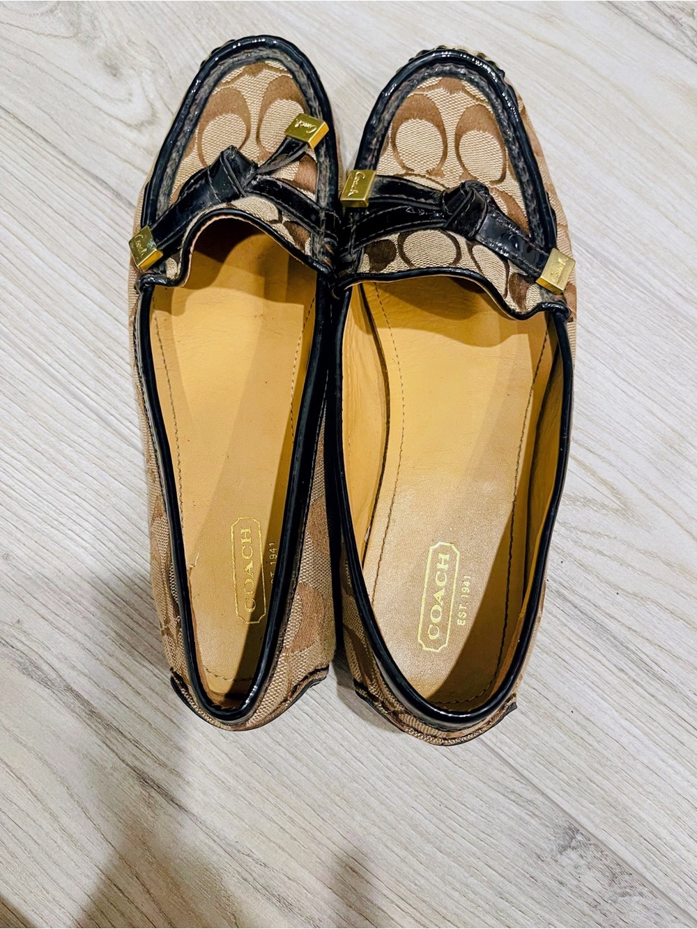 Coach Women's Signature Canvas Loafers in Tan and Black size 9